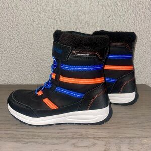 Black, Orange and Blue Waterproof Rain Boots with Warm Lining